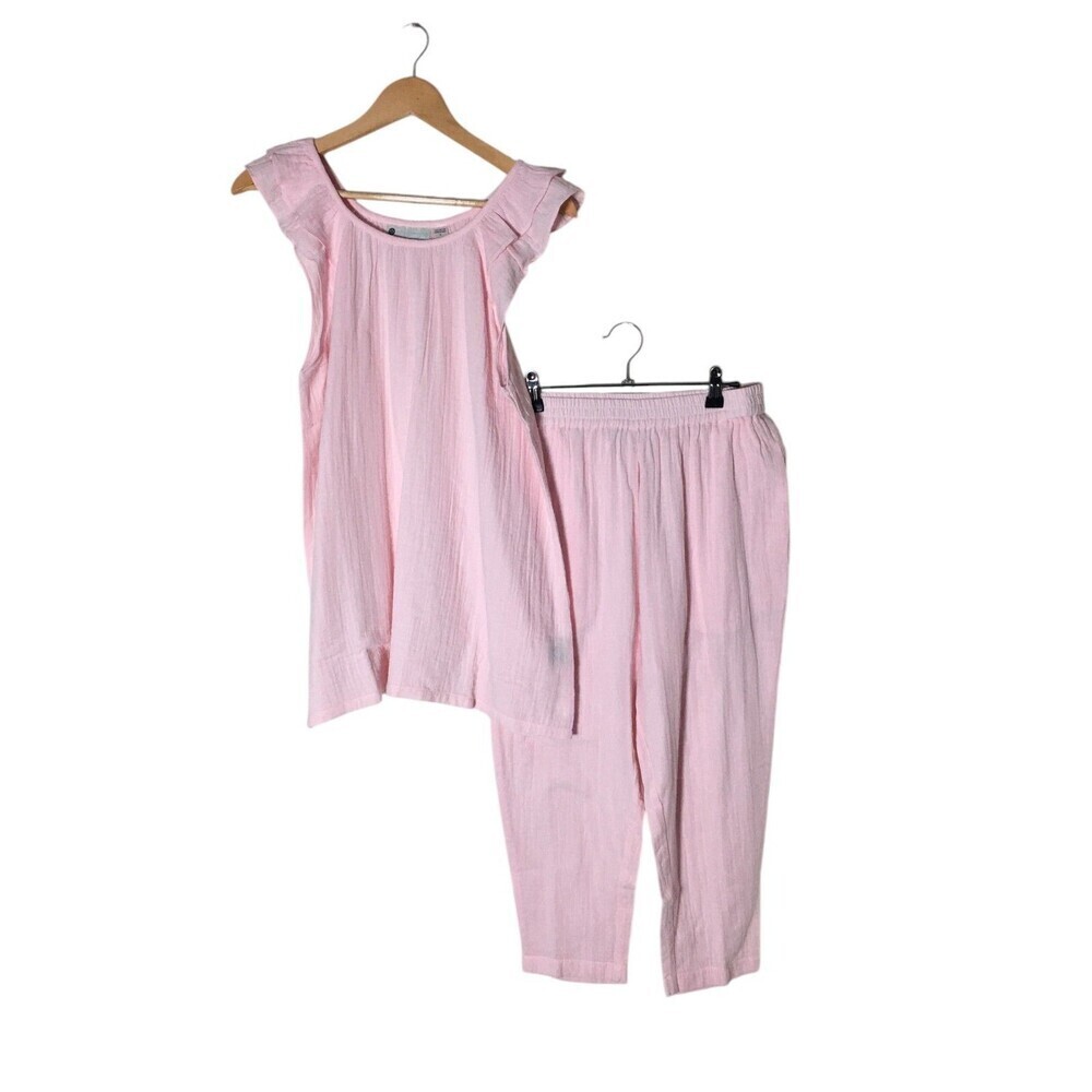 Ellas Simone Loungewear Set Womens Size Small Pink 100% Cotton Pajama Sleeveless